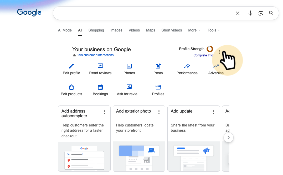 Clicking the three dots menu and selecting settings