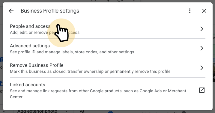 Clicking the People and access option